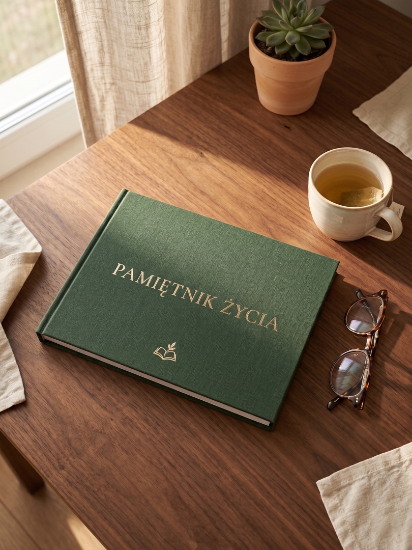 Pamiętnik Życia - leżący dzienni na stole w ładnym świetle i ciepłym otoczeniu